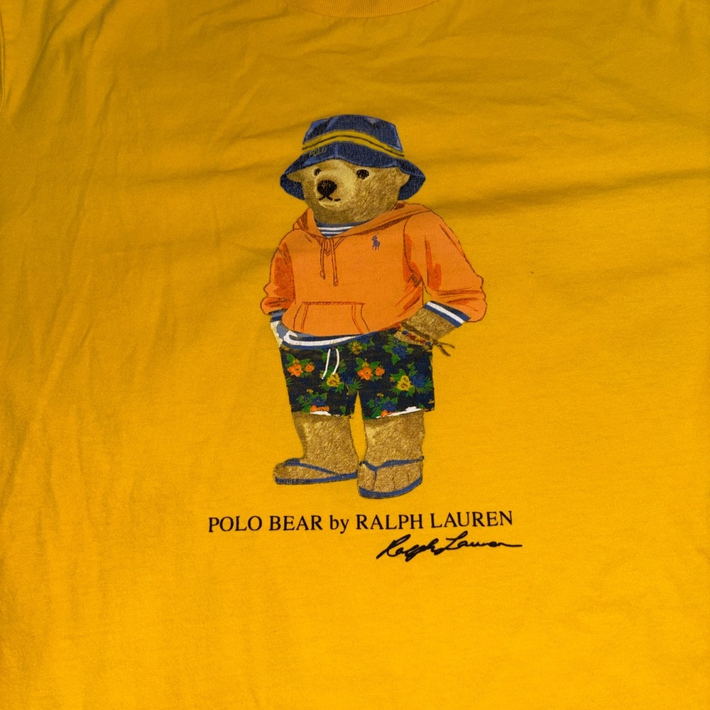 Vintage 1990s Ralph Lauren Polo Bear T Shirt Yellow 90s Brown Fur
